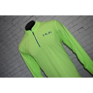 HUK Fishing Pullover Shirt Mens Size XL 1/2 ZIP Performance Polyester Neon Green